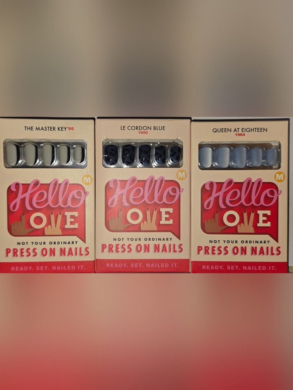 Hello Love Press On Nails 3 Pack Bundle, Master Key, Le Cordon Blue, Queen